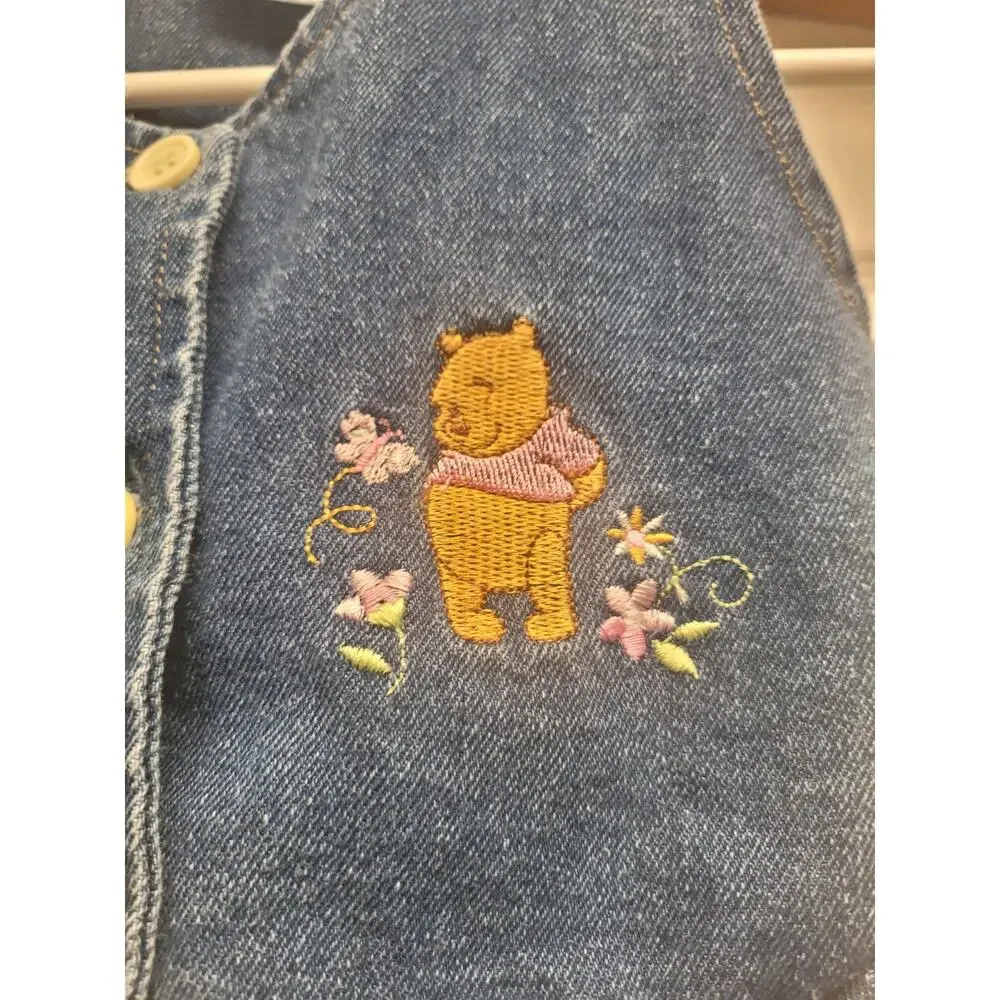 Vintage Disney Winnie The Pooh Denim Vest Girls 4T Embroidered Button Front...